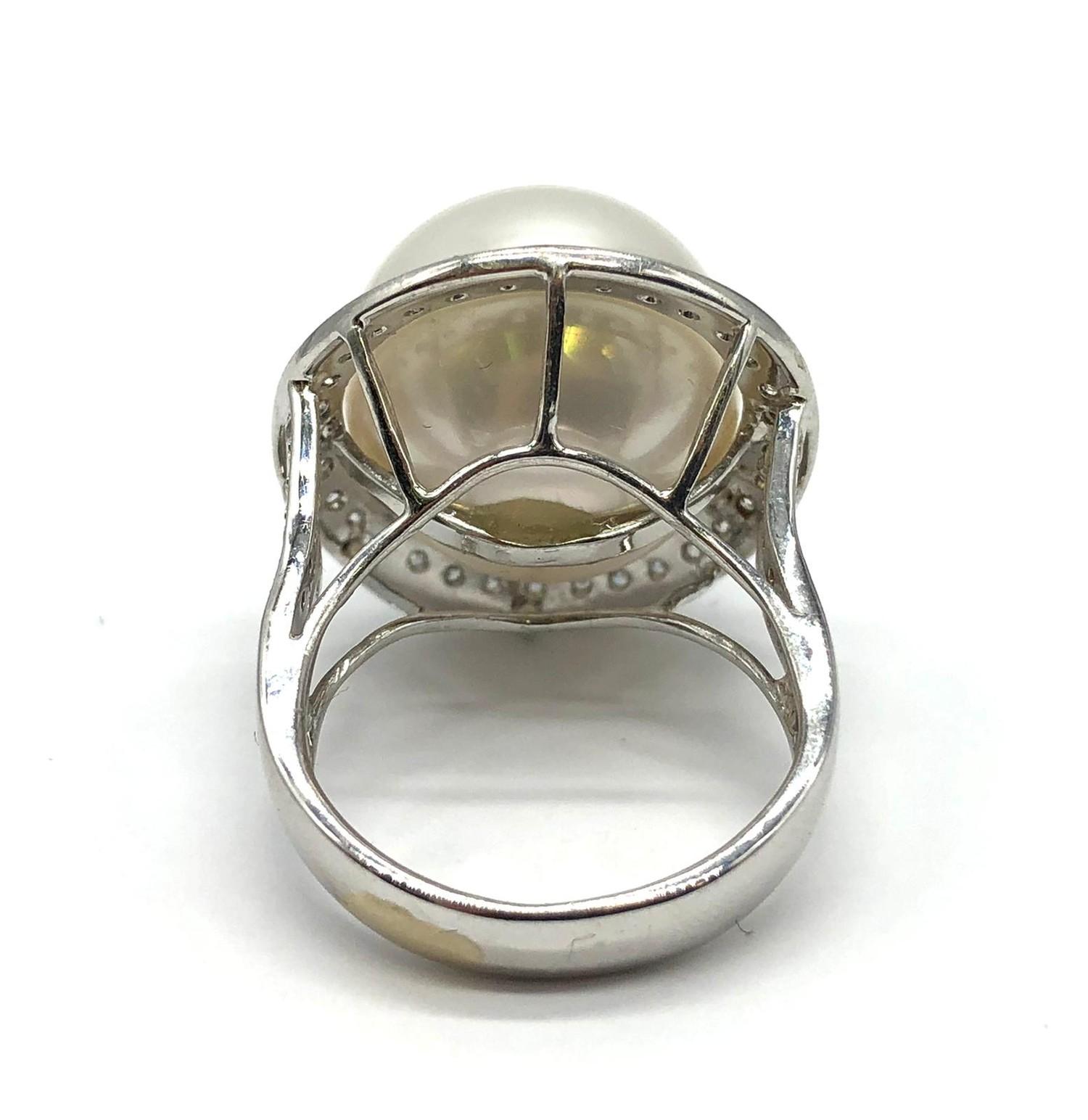A large Kimoto pearl (17mm diameter) ring set in diamond and 18ct white gold ring, weight 14.43g and - Image 4 of 13