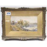 Watercolour on board painting by R.Thorne-Waite in gilded Rococo style frame 40 x 30cm.