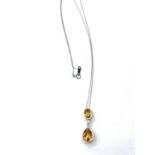 14CT WHITE GOLD DIAMOND & CITRINE DROP PENDANT