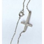 SILVER C/Z STONE SET CROSS ANKLET, WEIGHT 1.2G