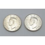 Pair of uncirculated silver wartime florins, both being minted in 1942, condition is perfect with no