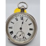 Silver pocket watch with rear key wind with Roman Numerals on unmarked face, Full working order