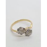 18CT DIAMOND SET DOUBLE CLUSTER RING 2.3g WEIGHT AND SIZE L