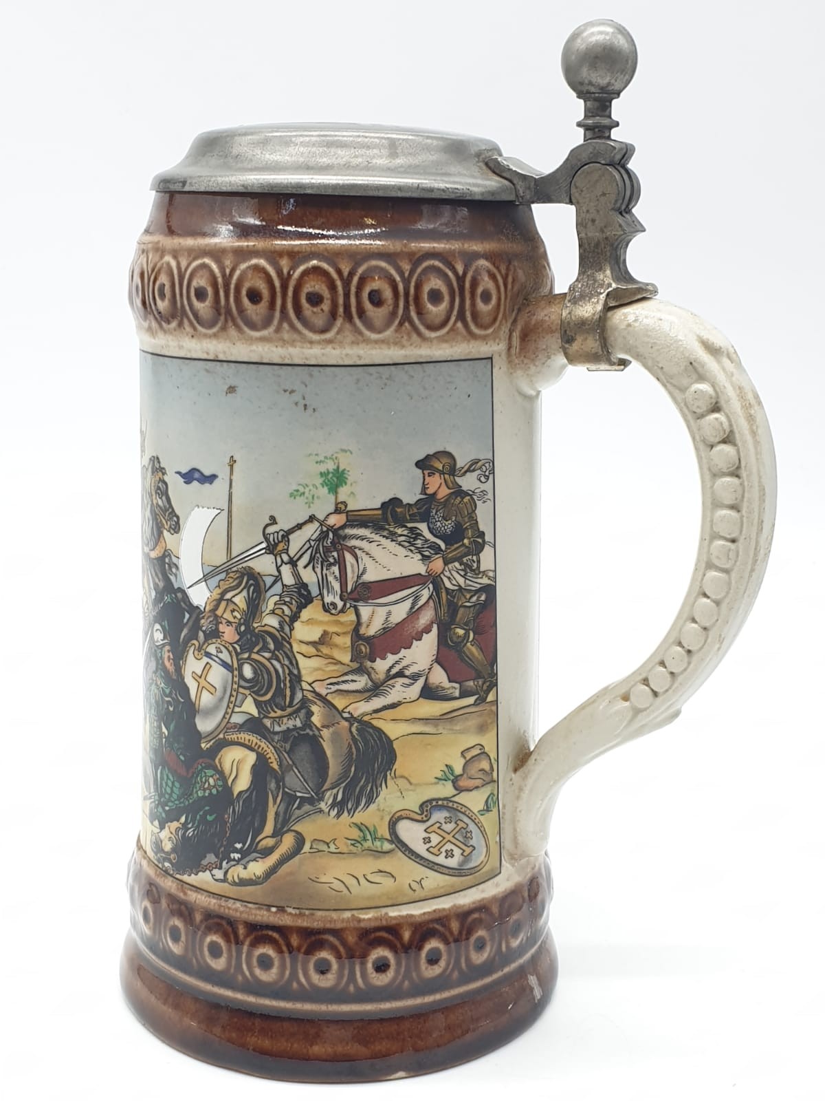 WW2 German Lidded Stein with closed wing eagle and swastika on the lid. - Image 5 of 8