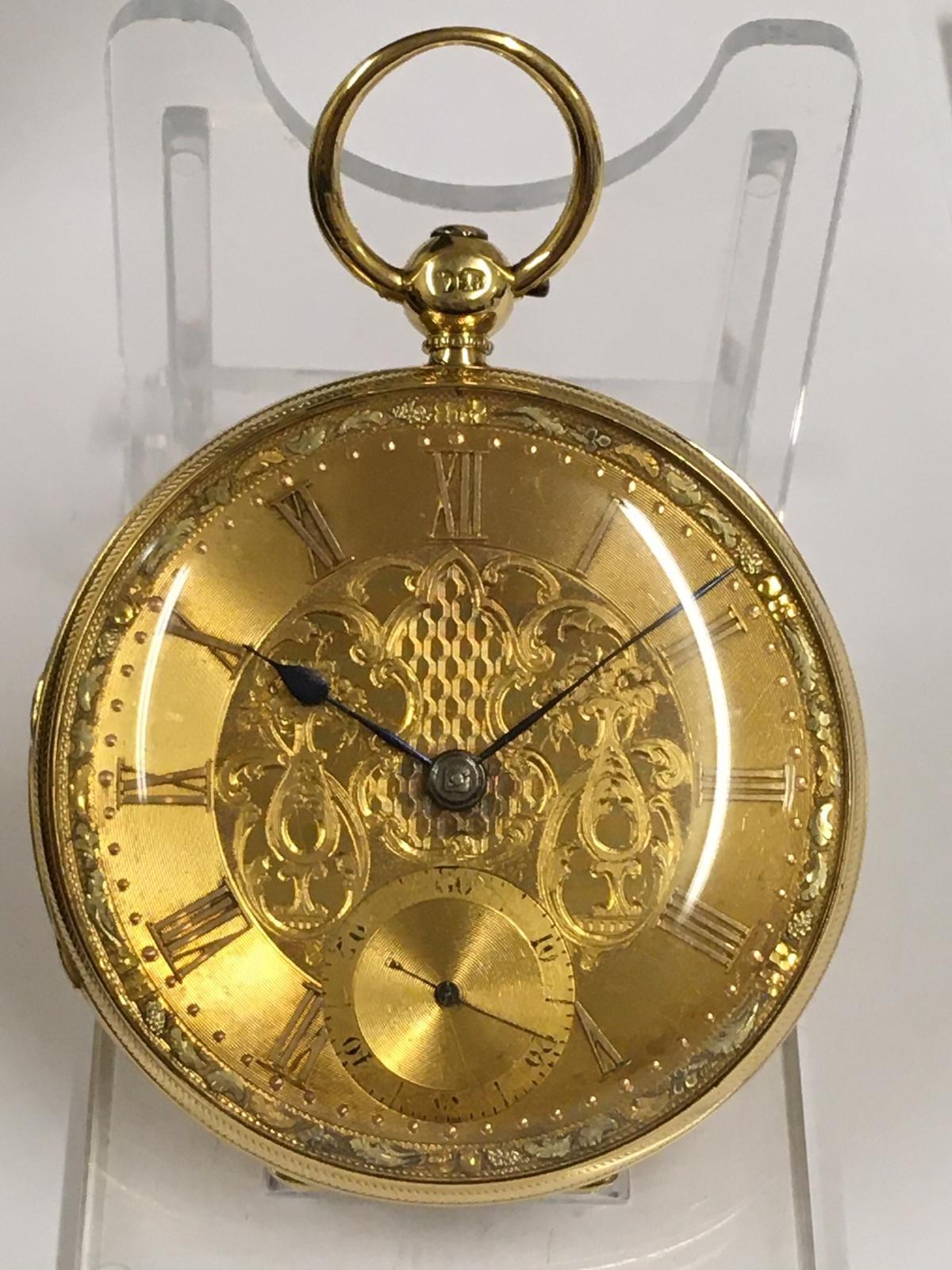 Antique 18ct solid gold gents Pocket chronometer Fusee Pocket watch with large diamond end stone set