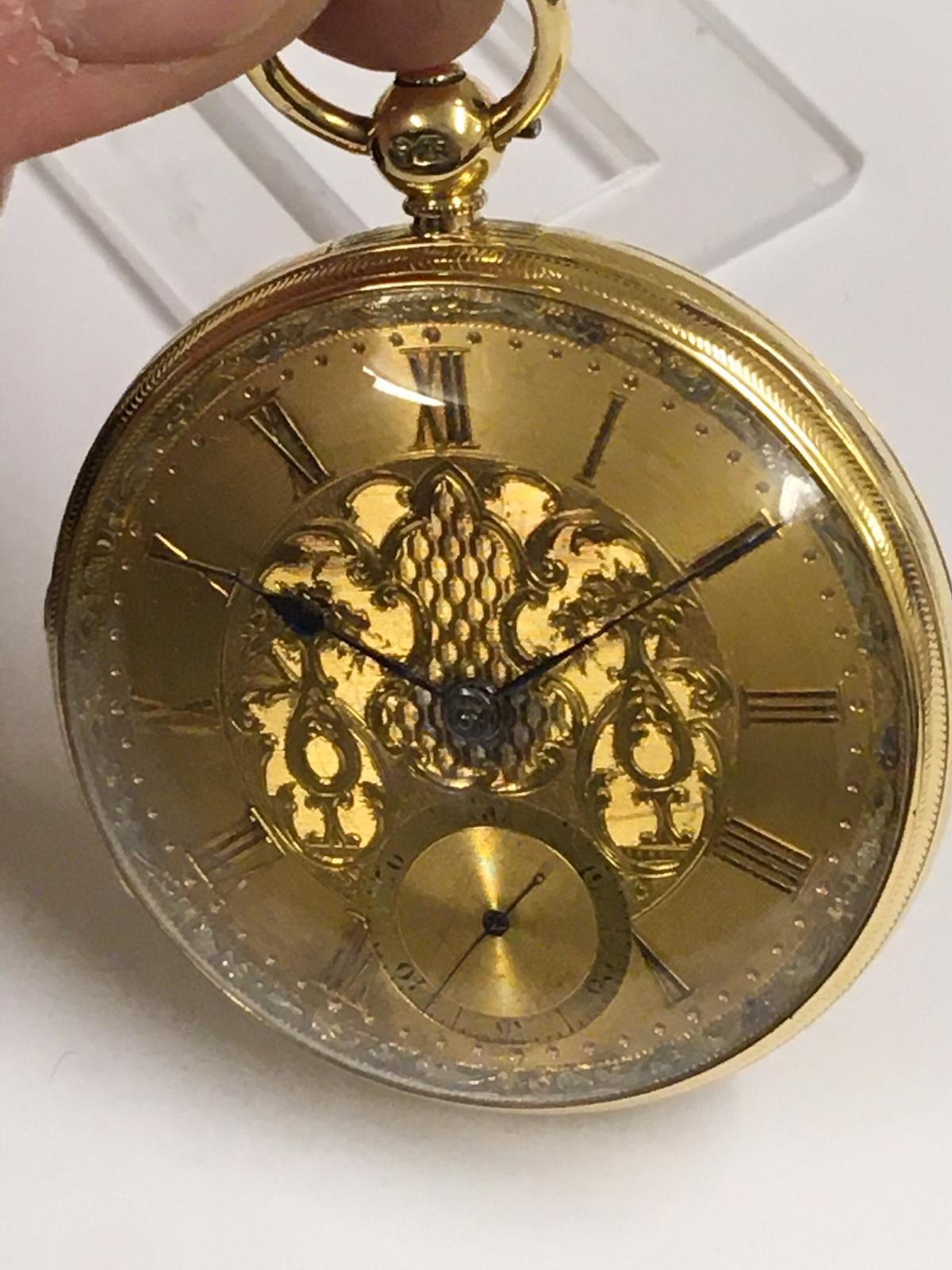 Antique 18ct solid gold gents Pocket chronometer Fusee Pocket watch with large diamond end stone set - Image 5 of 15