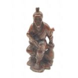 Hand carved wooden figure of a Japanese honey salesman, 222g weight and 16c tall approx