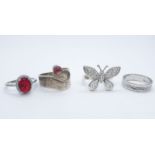 4x assorted silver rings with various stones, weight 17.16g approx