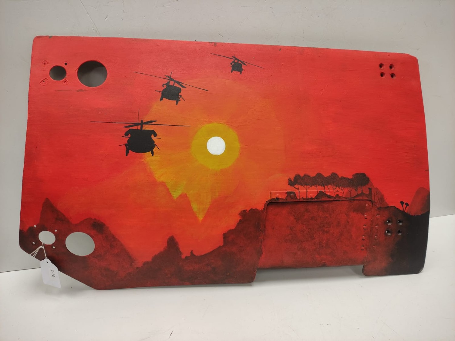 Genuine Vietnam Era Bell Huey UH-1 Helicopter Fragment with post war memorial painting