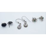 3X pairs of silver earrings various stones, weight 4.78g