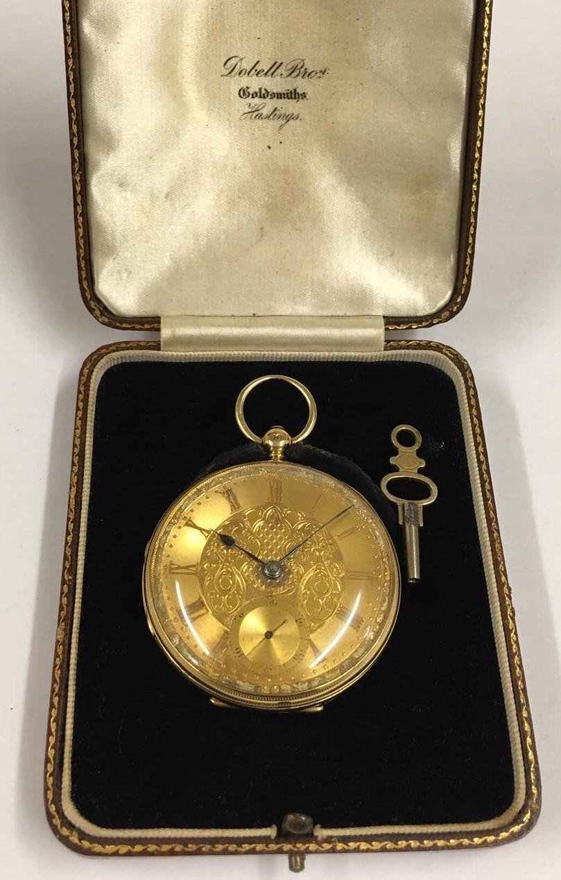 Antique 18ct solid gold gents Pocket chronometer Fusee Pocket watch with large diamond end stone set - Image 3 of 15