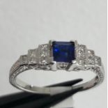 18k white gold ring with diamonds around 0.18cts and top quality sapphire around 0.35cts; 2.61g;