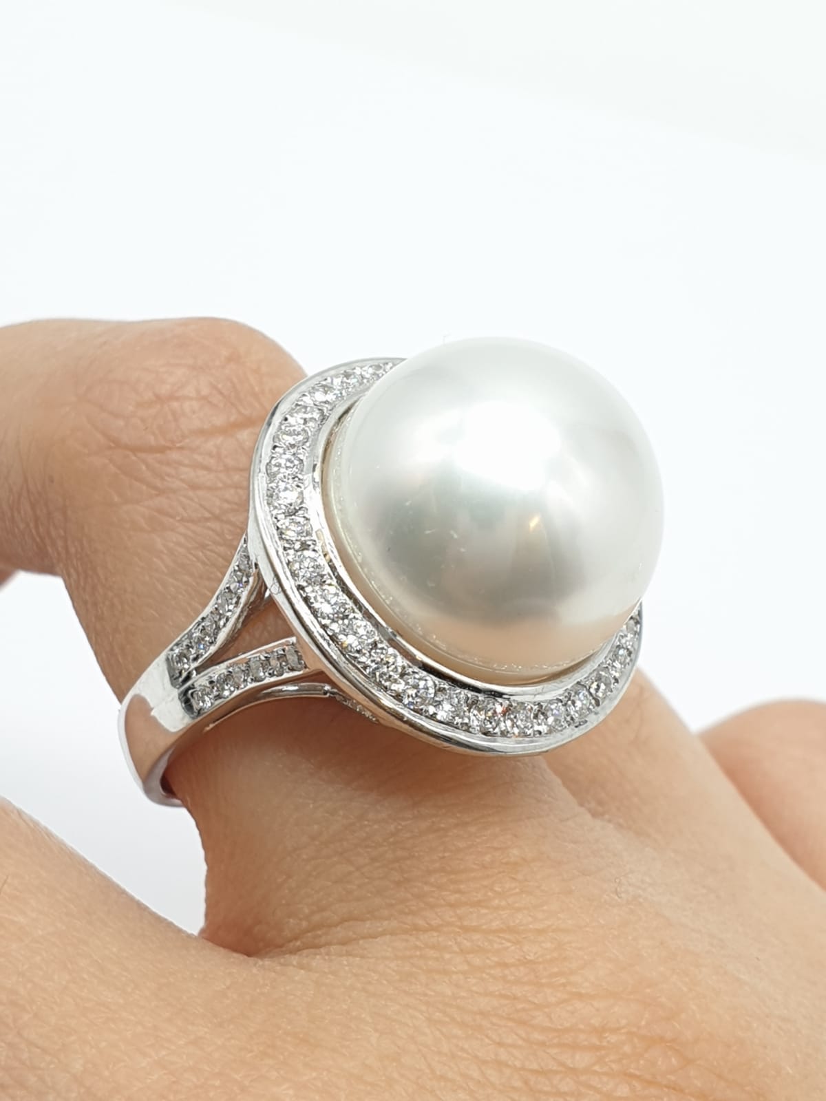 A large Kimoto pearl (17mm diameter) ring set in diamond and 18ct white gold ring, weight 14.43g and - Image 13 of 13