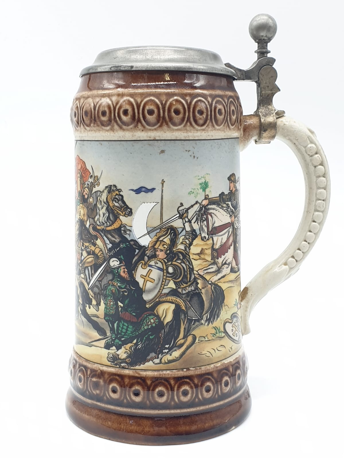 WW2 German Lidded Stein with closed wing eagle and swastika on the lid. - Image 3 of 8