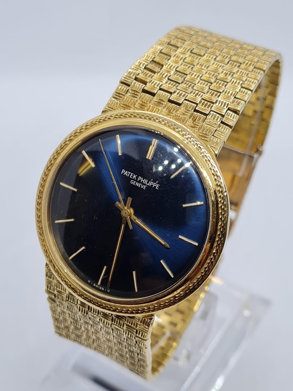 PATEK PHILIPPE GENEVE gent watch with blue face and 18k gold strap,36mm case 1970s model - Image 4 of 17