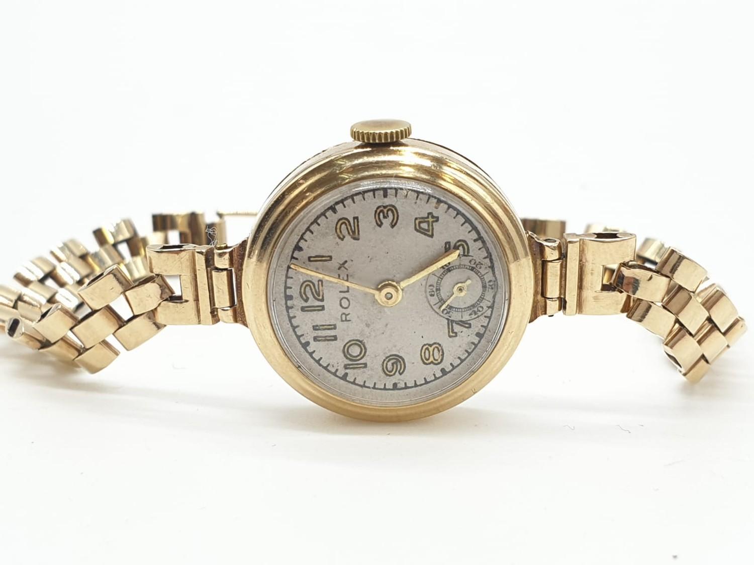 18ct gold Tudor vintage ladies watch, diamonds on each side of face, comes with safety chain and - Image 10 of 21