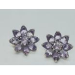 Pair of silver EARRINGS with lilac stones.