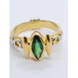 18CT YELLOW GOLD TSAVORITE RING, weight 6.72g and size L