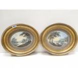 Pair of oval watercolour on board. In ornate gilded fame. 34cm x 26cm a/f.