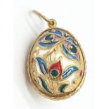 Faberge style silver enamel egg pendant, weight 7.68g and 2cm long approx