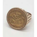 Sovereign ring 1895 sovereign set in a 9ct gold ring, weight 11g size R