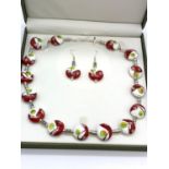 A vintage (60s ?) Murano and silver necklace and earrings set in a presentation box. Necklace