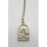 Silver modernist ST Christopher pendant in cut out form, mounted on a silver chain 925 silver