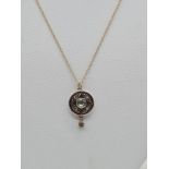 Vintage 14ct gold and silver rose diamond pendant on a 9k gold 48cm long chain, weight 2.78g and