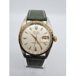 Rolex Oyster Perpetual Datejust chronometer gent watch 1960s, unusual bezel and leather strap 35mm