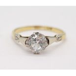 18ct Gold Ring with a 0.60 white sapphire set in Platinum 2.3g size N
