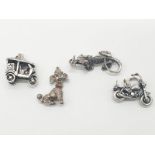 4x assorted silver pendants/charms of toy poodle, lizard and vehicles, weight 27.19g (4)