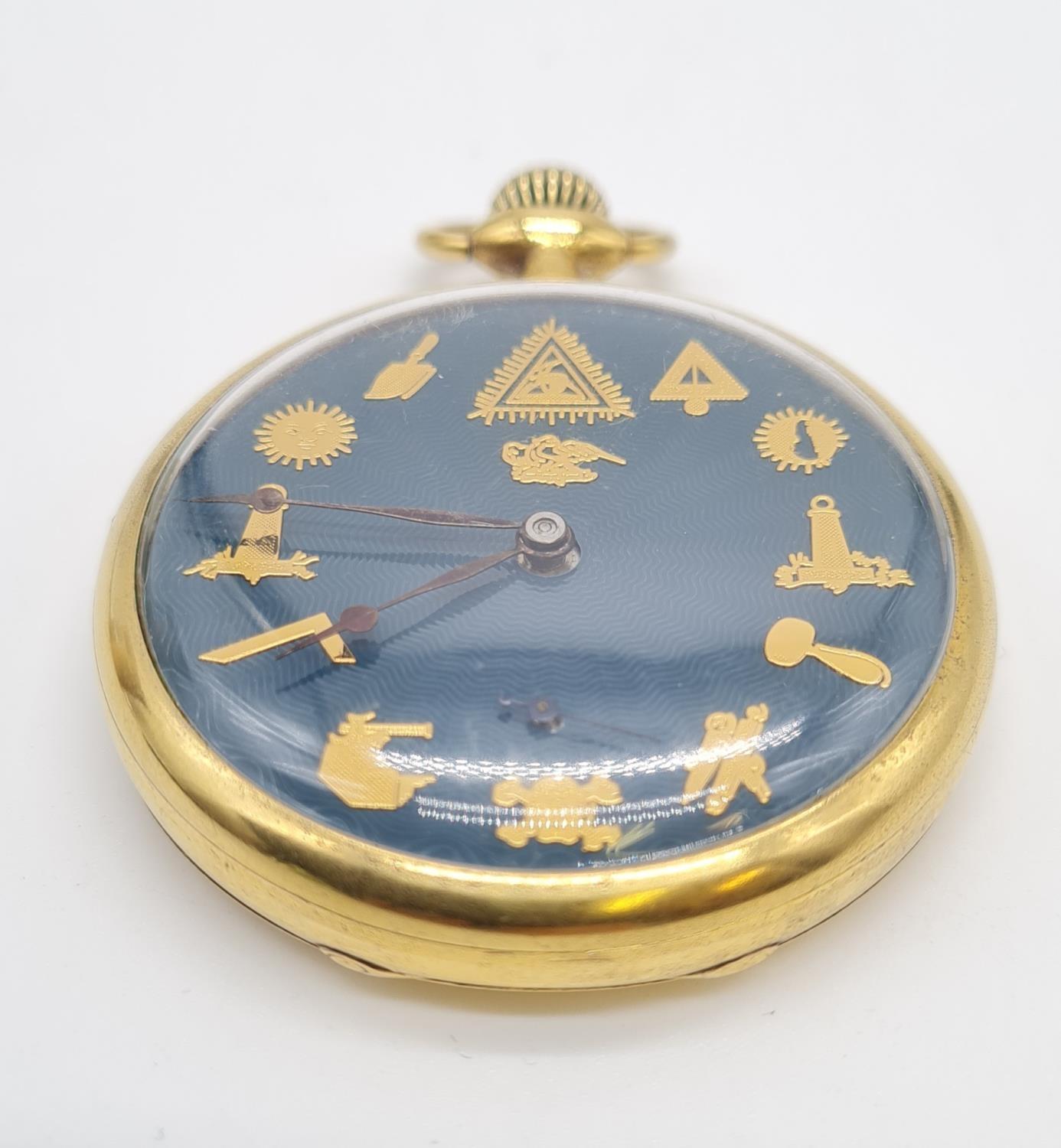 Omega Masonic Pocket Watch with rare Blue face, full working order - Image 3 of 7