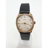 1930's Rotary 9ct Gold Gents Watch with Leather Strap, Needs Servicing and New Glass.