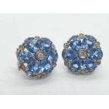 Pair of silver earrings with blue stones.