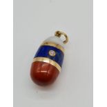 Antique 14ct gold three stone Russian Imperial flag miniature Easter Egg PENDANT, St Petersburg.