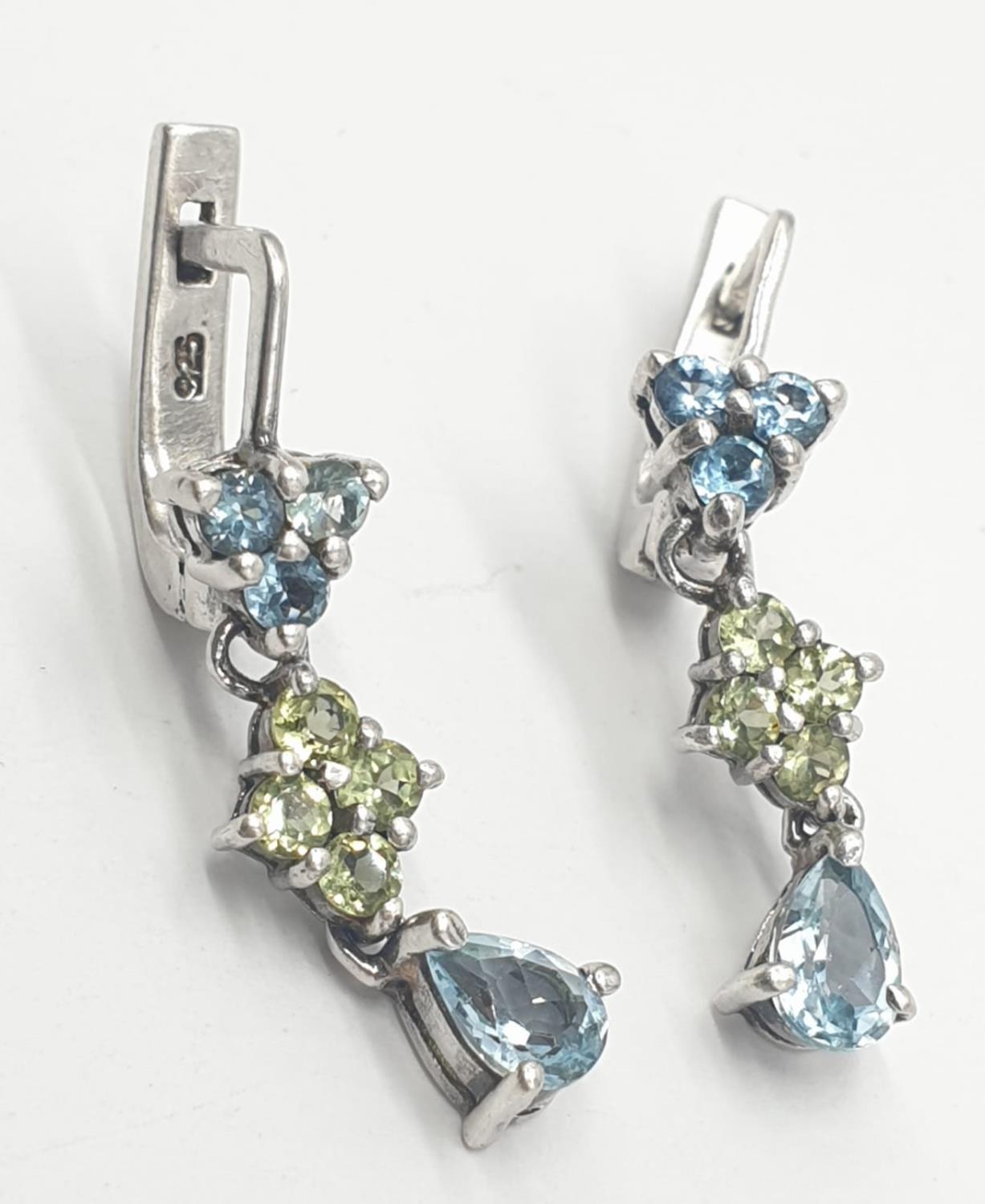 Pair of silver stone set drop earrings, weight 4.69g and 2cm drop appprox