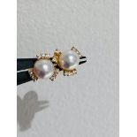 Akoya studs in 14k gold with CZ; each Akoya pearl is 5.5mm