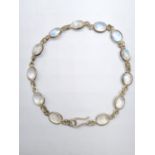 White metal moonstone bracelet, weight 7.3g and 19.5cm long approx