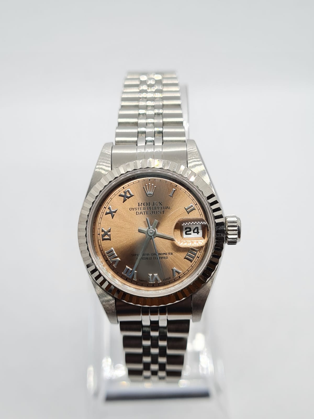 ROLEX Datejust ladies watch, rose gold face and steel strap, 22mm case 1997 comes with original