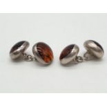 Pair of Vintage amber cuff links, weight 11.7g