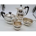 1931 Mappin & Webb Silver tea and coffee set with creamer and sugar bowl with tongs, very good
