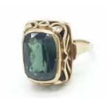 Yellow metal (tested 14ct) ring with large tourmaline centre stone, size Q weight 5.9g