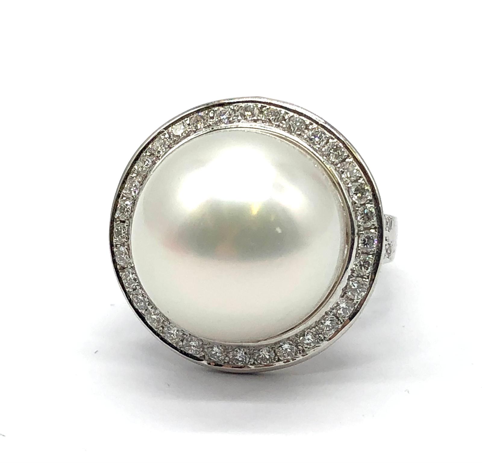A large Kimoto pearl (17mm diameter) ring set in diamond and 18ct white gold ring, weight 14.43g and - Image 3 of 13