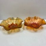 Pair of vintage Oyster shaped iridescent fruit bowls with floral pattern inside. Width 25cm,