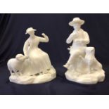 Two Rockingham bisque 'parian' type porcelain pastoral figurines