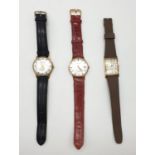 Three vintage gentleman's watches with leather straps. In full working order.