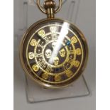 Vintage 9ct solid gold gents Masonic memento mori pocket watch , guilloche enamel dial with skulls