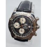 Breitling chronograph gents watch automatic with twist bezel. Original black leather strap,