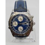 Breitling chronograph gents watch, automatic with navy face and twist bezel.