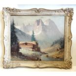 Melzer oil on canvas painting of "Wetterstein" a mountain range in Germany circa 1860. Needs some